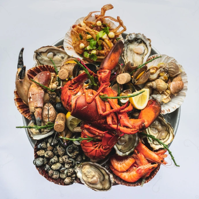Plateau de fruits de mer en accord met et vin